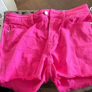 Judy Blue Vibrant Hot Pink Frayed Hem Jean Shorts